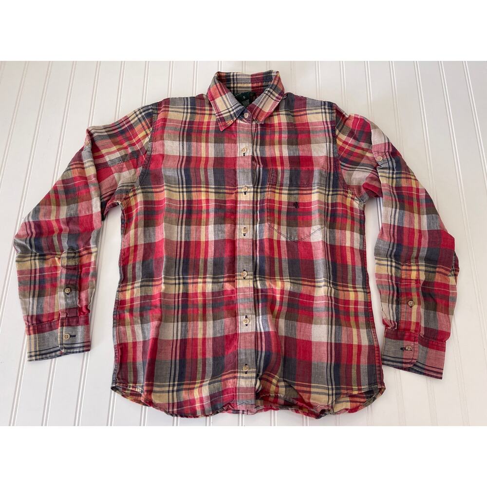Lauren Ralph Lauren Linen Button Down Top Plaid Preppy Classic Womens Small READ